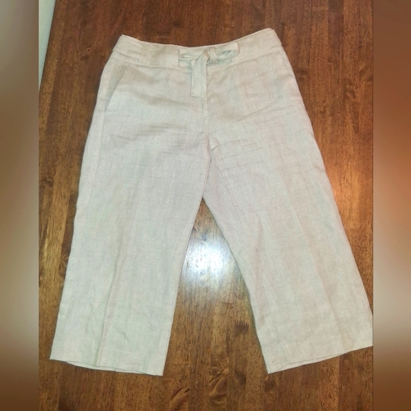 Talbots Women's Beige 100% Pure Irish Linen Cropped Flowy Lagenlook 6P - Picture 1 of 6